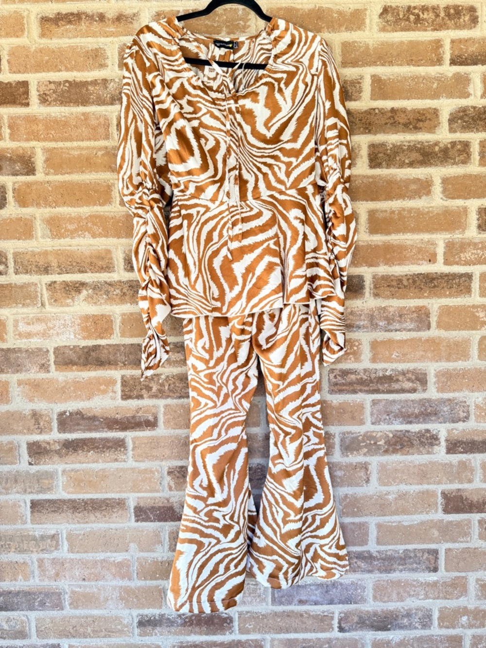 PrettyLittleThing White and Tan Zebra Print Two-Piece Set